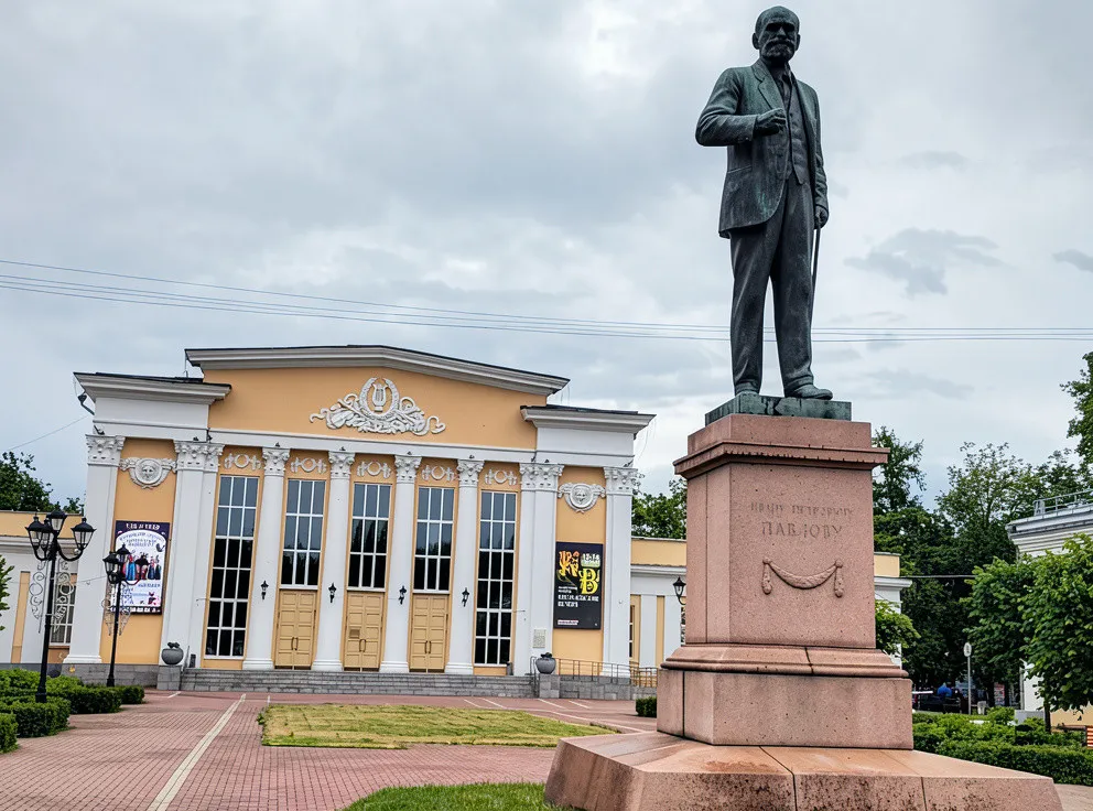 Филармония и памятник Павлову