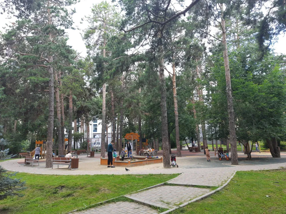 Детская площадка среди в парке Зелёная роща в Екатеринбурге