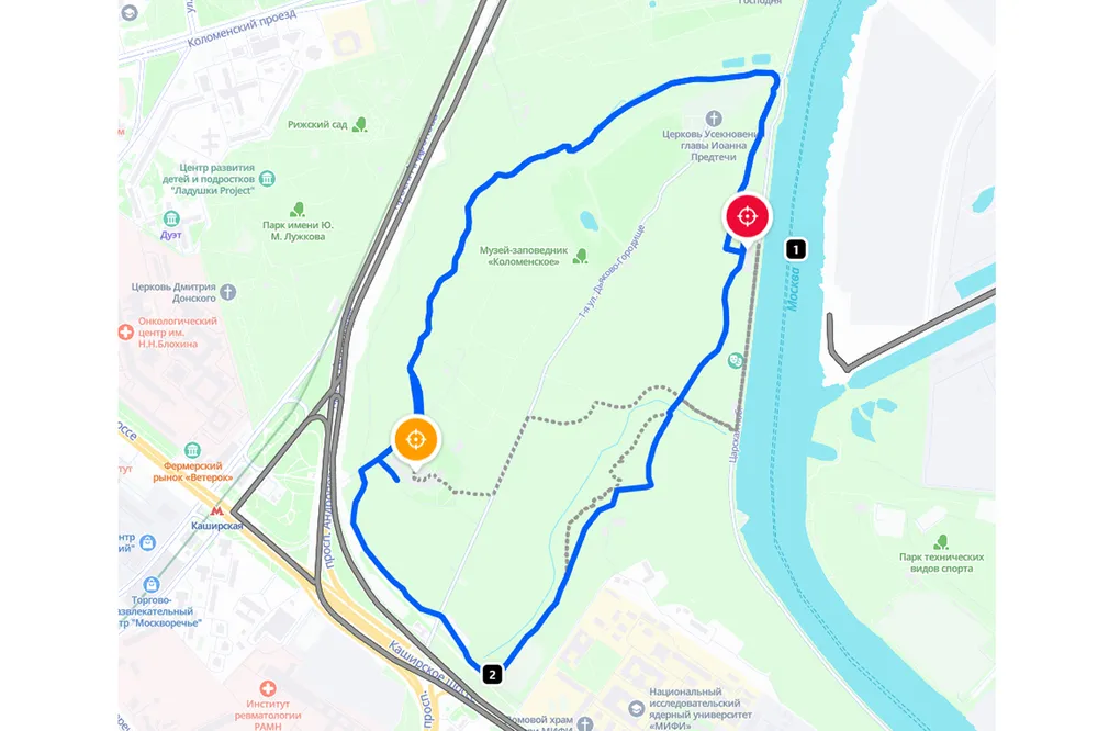 Веломаршрут по Измайловскому парку на карте