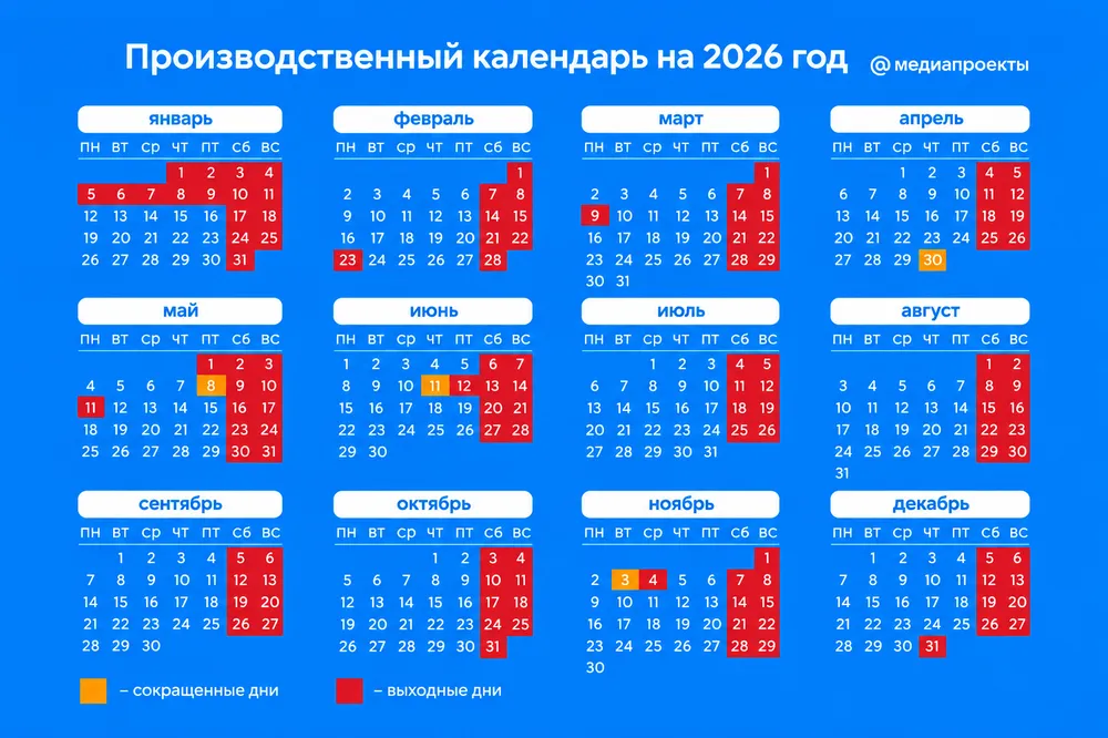Производственный календарь на 2026 год